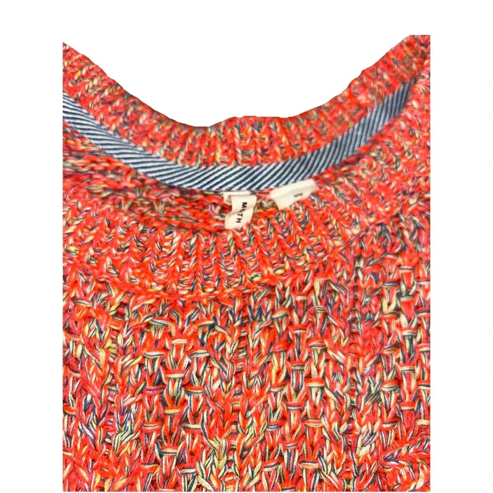 Anthropologie Moth Pink Multicolor Cropped Sweater 3/4 Sleeve W/ Pockets, Medium